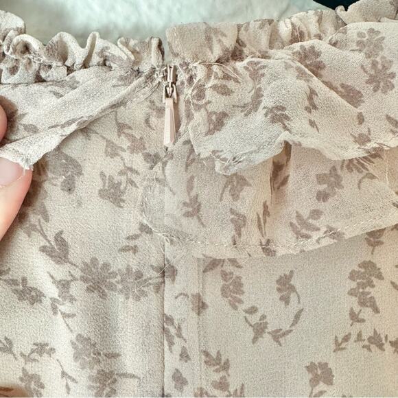 Bardot Alessia Tan Frill Ruffled Long Sleeved Mini Dress Size Medium 8 - Picture 7 of 9